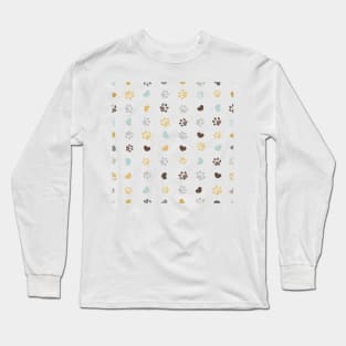 Doodle grey, yellow, turquoise small paw prints with hearts seamless fabric design pattern Long Sleeve T-Shirt